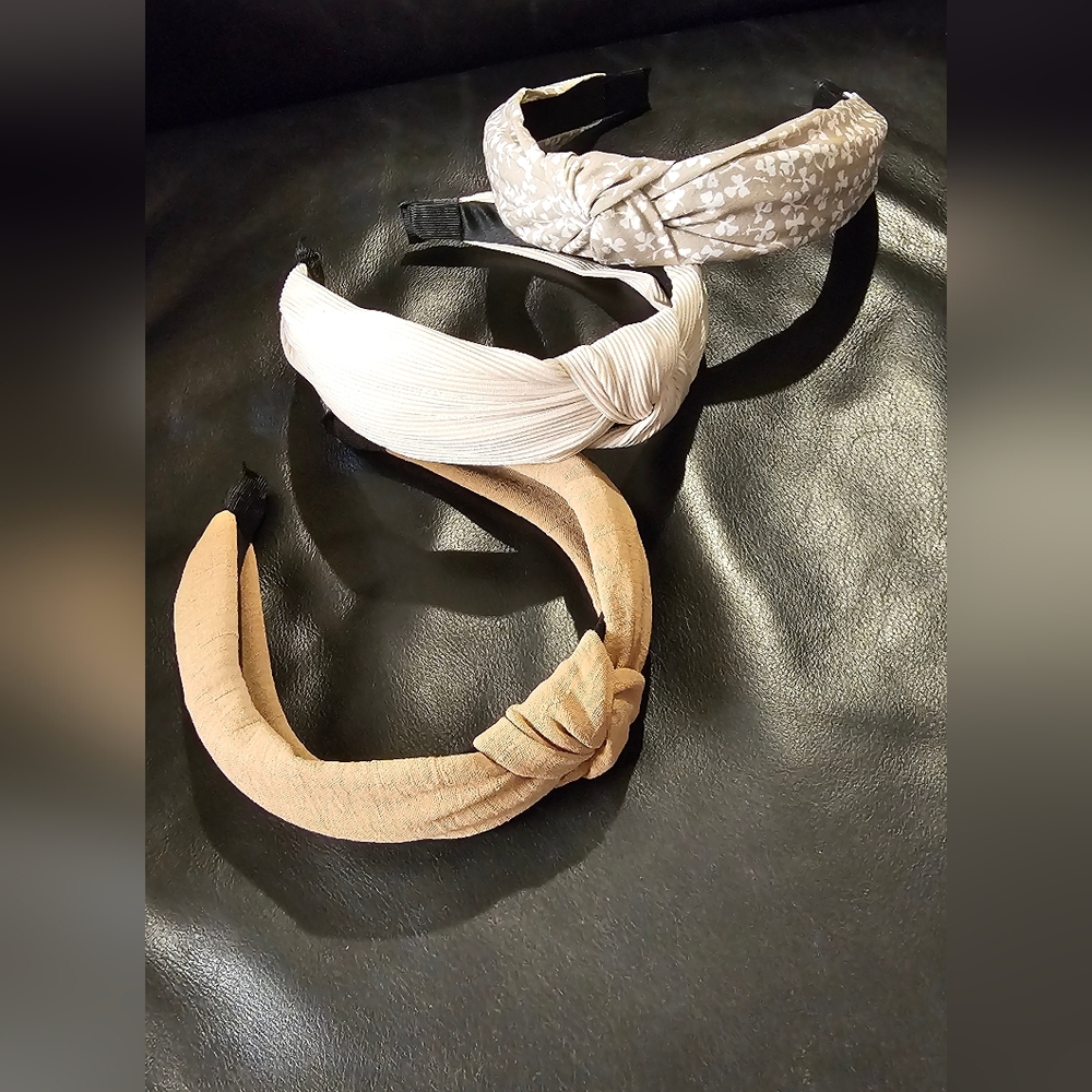 Set Of Three Knotted Headband  Cream, Tan, and Tan & White Floral NWOT